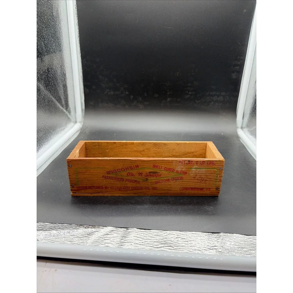 Vintage Ole N Sharpe Wisconsin Cheese Wooden Crate Box Clearfield Cheese Co PA
